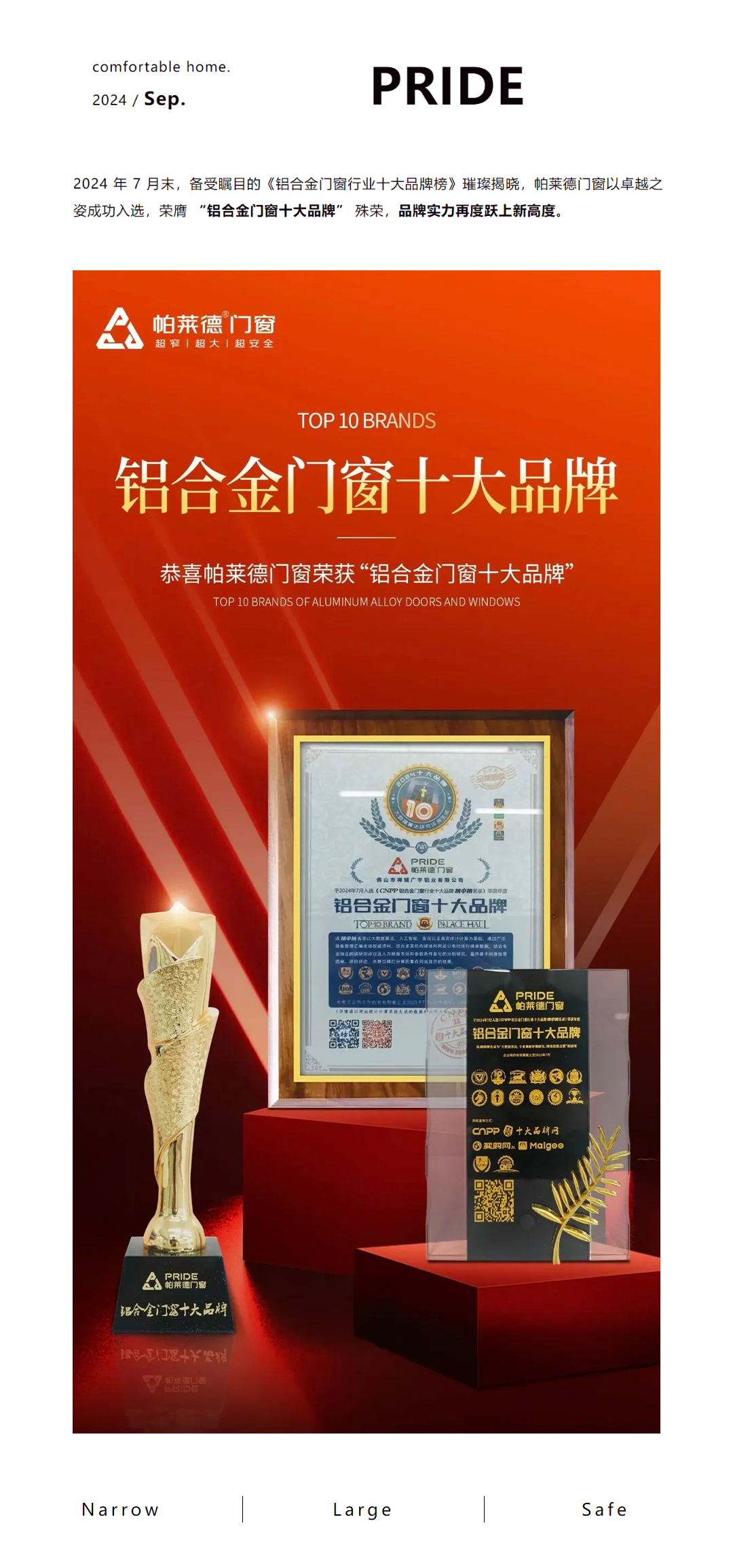 帕萊德門窗榮膺“鋁合金門窗十大品牌”，品牌實(shí)力再攀新高！